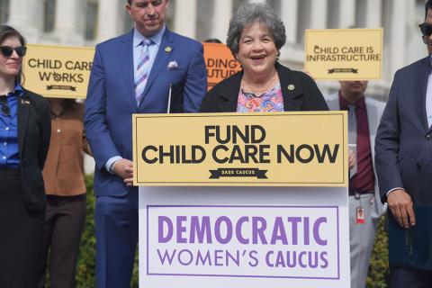 Representative Frankel speaking at Fund Child Care Now
